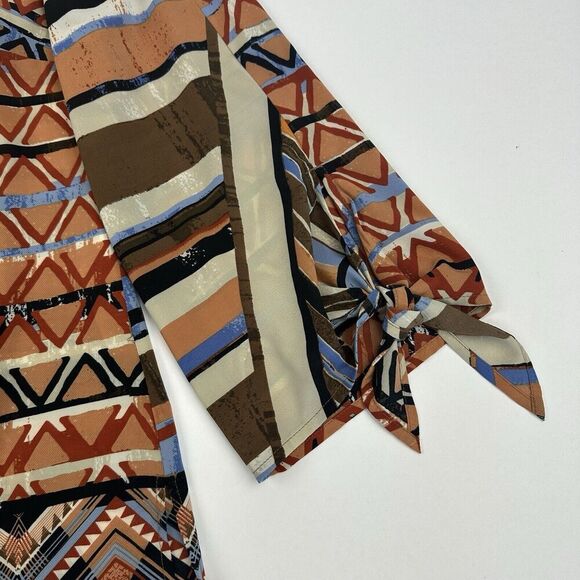 Chico's Multicolor Geometric Chiffon Blouse 3/4 Sleeve Boat Neck Sz S (Chicos 0) - Picture 8 of 14